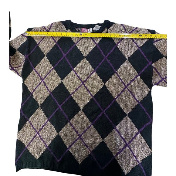 VTG 90s Metallic Argyle Crewneck Sweater Women’s Plus 24W Festive Holiday Party - Picture 10 of 13